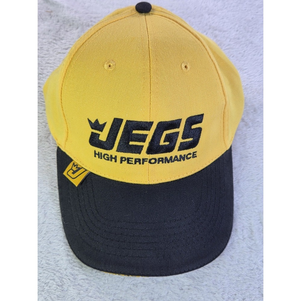 JEGS High Performance Hat Yellow Black Strapback Racing Cap Drag Racing...